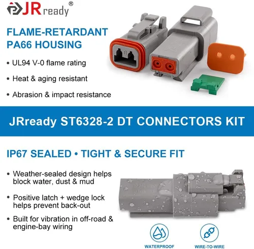 Vista 6 de JRready Kit de conectores Deutsch de 2 pines con contactos sólidos de tamaño 16 (14-20AWG), conector impermeable Deutsch de 2 pines de la serie
