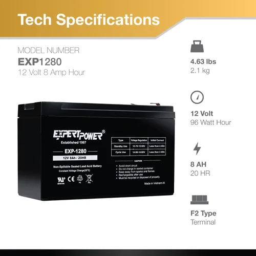 Vista 3 de Baterías de ácido de plomo selladas 12 V 8 Ah ExpertPower