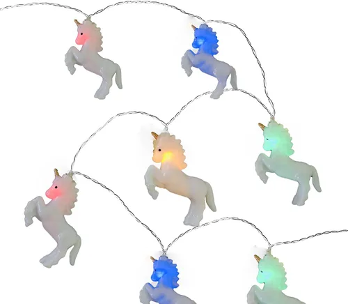 Vista 4 de Guirnalda de luces decorativas de caballo de unicornio para habitación de los niños (4.9 ft/10LED, caballo blanco, luz colorida)