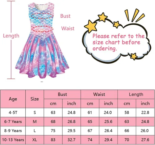 Vista 6 de Funnycokid - Vestido sin mangas, informal, estampado, de fiesta para niñas de 4 a 13 años