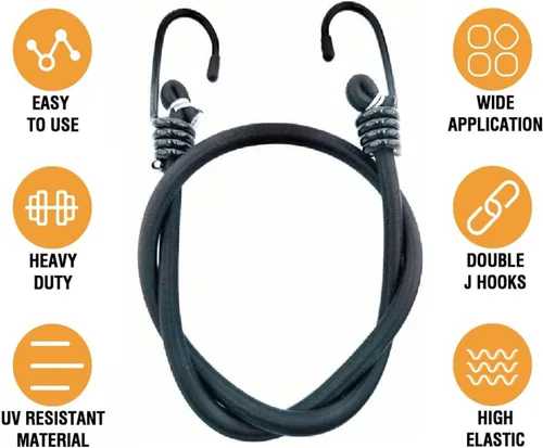 Vista 6 de cuerdas elásticas de 27 pulgadas resistentes para exteriores, cuerdas elásticas negras en ambos extremos con ganchos, lazos de goma duraderos