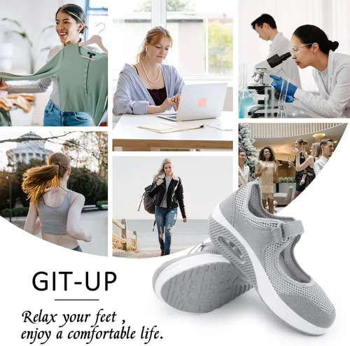 Vista 6 de Zapatos de enfermería de trabajo para mujer, antideslizantes, ajustables y transpirables, para caminar, fitness, informal, enfermería, ortopédicos