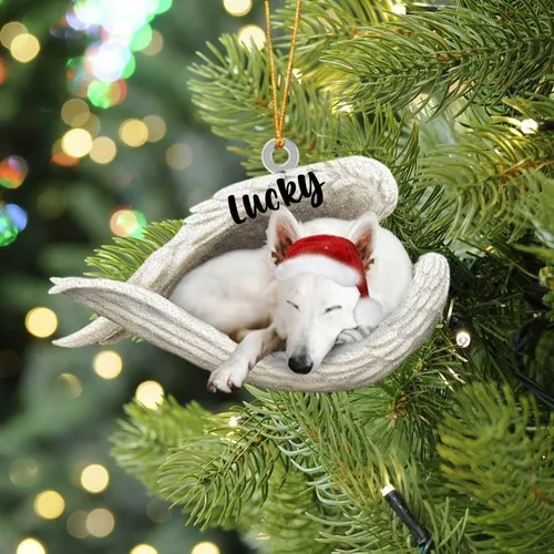 Vista 7 de America Bulldog Sleeping Angel Christmas - Adorno acrílico plano para perro, regalo conmemorativo para perro, adorno personalizado con nombre