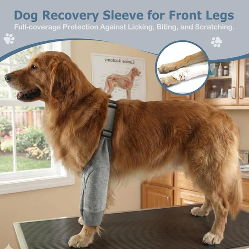 Vista 3 de Funda de recuperación de codo de perro con almohadillas protectoras para perros mayores y patas delanteras postoperatorias, soporte antilamidas