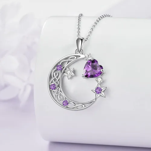 Vista 3 de Collar de plata de ley con estrella de luna creciente para mamá e hija, piedra natal, granate, día de la madre, cumpleaños, joyería celta, regalos