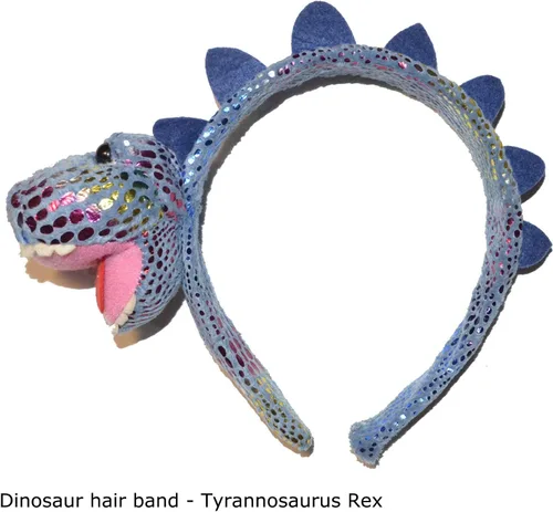 Vista 3 de FR.Tooc Bonita diadema para el pelo de dinosaurio, diadema de felpa para fiesta, aro para el pelo, para fiesta, cosplay, disfraces, 4 piezas