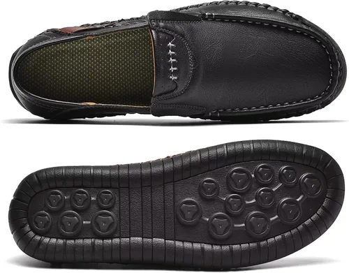 Vista 5 de MCEMACHI Mocasines de cuero para hombre, zapatos casuales de moda, para negocios, oficina, para conducir, para hombre (incluye plantilla extra)