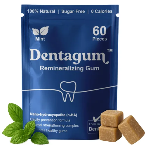 Vista 10 de Dentagum Goma de mascar remineralizante con nano-hidroxiapatita y xilitol - Goma de mascar de bayas sin azúcar para reparación de esmalte
