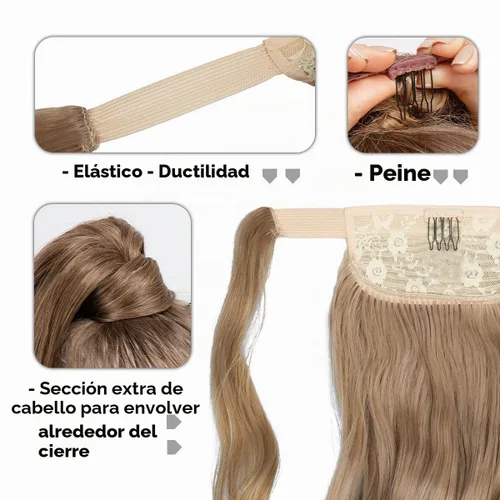Vista 3 de CJL HAIR 14" Extensión de cola de caballo corta con cabello rizado y ondulado, clip en la cola de caballo, extensión de pelo sintético falso
