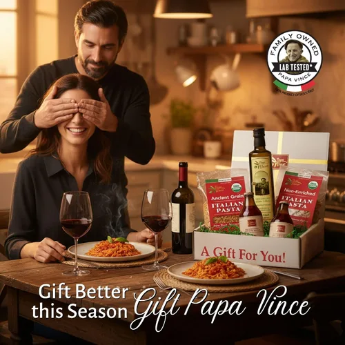 Vista 2 de Cesta de Comida Italiana Papa Vince - Regalos Gourmet para Adultos y Familias Hecha en Italia con Pasta Orgánica, Salsa y Aceite de Oliva de nuestra