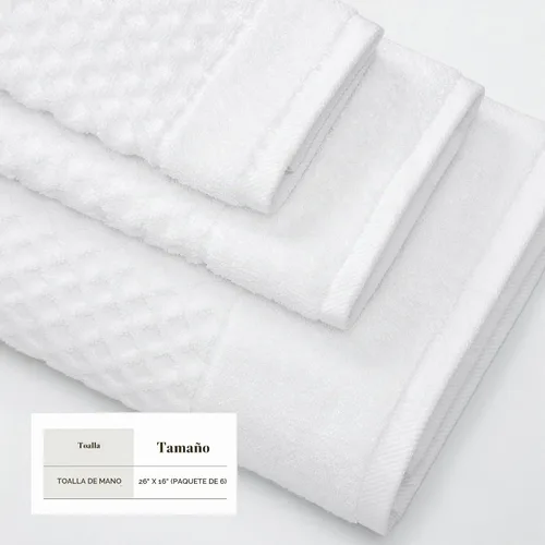 Vista 4 de Great Bay Home - Toallas de mano 100% algodón blanco, 6 toallas de baño suaves para manos, altamente absorbentes y de secado rápido, colección 01