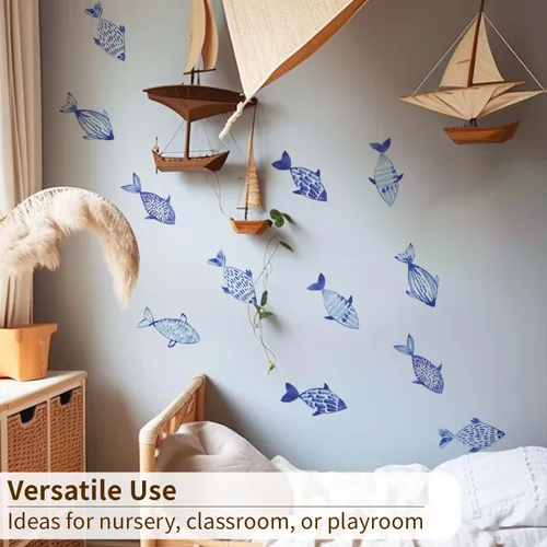 Vista 5 de Calcomanías de pared Under The Sea para despegar y pegar, calcomanías de pared de vinilo con peces oceánicos para dormitorio de niños, sala de Pez