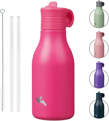Vista 11 de Konokyo Botella de agua de acero inoxidable de 12 onzas con popote, botella de agua de viaje de metal aislada, reutilizable y a prueba de fugas, sin