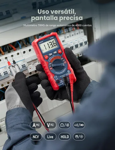 Vista 2 de AstroAI Probador de Multímetro, TRMS 4000 Cuentas Voltímetro de Rango Automático Ohmímetro Digital 1.5v/9v/12v Probador de Voltaje de Batería Mide