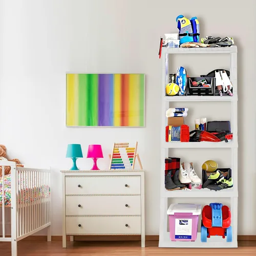 Vista 2 de Oskar - Estantes de almacenamiento de plástico resistentes para garaje, cocina, baño, sótano, habitación de los niños, estante organizador blanco