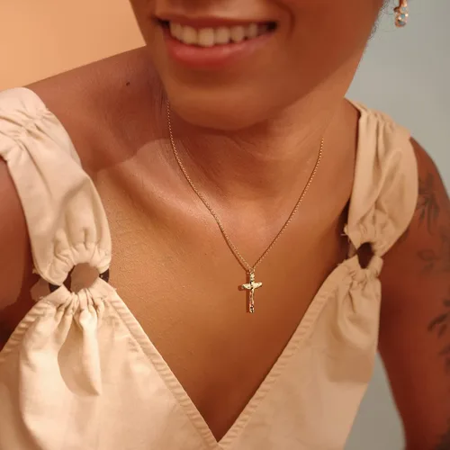 Vista 97 de Fettero - Collar con dije de cruz de fe, chapado en oro de 14 K, cadena fina, minimalista, simple, pequeña, para oración, regalo de joyería religiosa