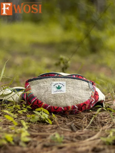 Vista 3 de FWOSI Hippie Style Riñonera de cáñamo puro para el vientre, para hombres y mujeres, para senderismo, viajes, bolsa de playa bohemia para uso