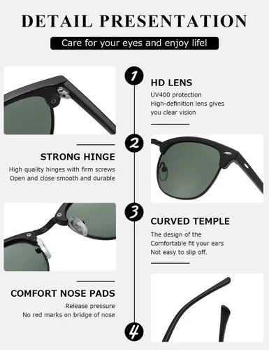Vista 106 de AEVOGUE Gafas de sol polarizadas para mujeres y hombres semi marco retro gafas de sol AE0369