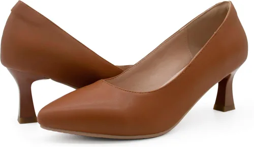 Vista 5 de ALLURENANA Zapatos de tacón bajo para mujer, puntera puntiaguda, gruesos, cómodos, sin cordones, tacón de bloque, puntera cerrada, zapatos de vestir