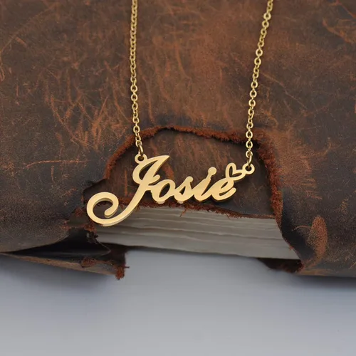 Vista 3 de Aoloshow Collar con nombre de oro, dije de corazón, joyería personalizada para mujeres, adolescentes y niñas, regalo de graduación, Metal, Acero