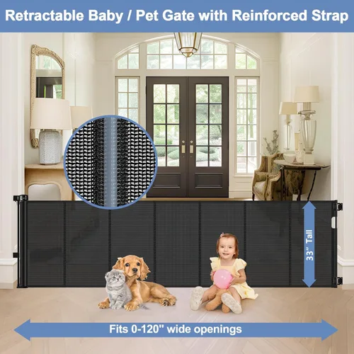 Vista 2 de Puertas retráctiles reforzadas extra largas de 120 pulgadas para marcos de puertas, puerta extra ancha para mascotas interior, puertas retráctiles