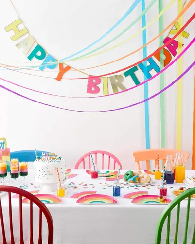 Vista 3 de Talking Tables Guirnalda de feliz cumpleaños arcoíris, pancarta de papel multicolor reutilizable para fiestas, 120 pulgadas / 10 pies, decoraciones