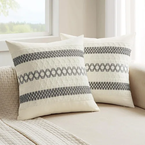 Vista 29 de MIULEE Fundas de almohada lumbares decorativas bohemias, cojín de algodón retro, tejido rustico de macramé para el hogar para cama, sofá, silla, Azul