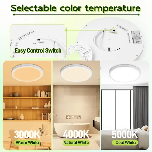 Vista 2 de hykolity Paquete de 2 Luces de Panel Plano Redondo LED de 9 Pulgadas con CCT Seleccionable, 18W 1800LM 3000K/4000K/5000K, Lámpara de Techo