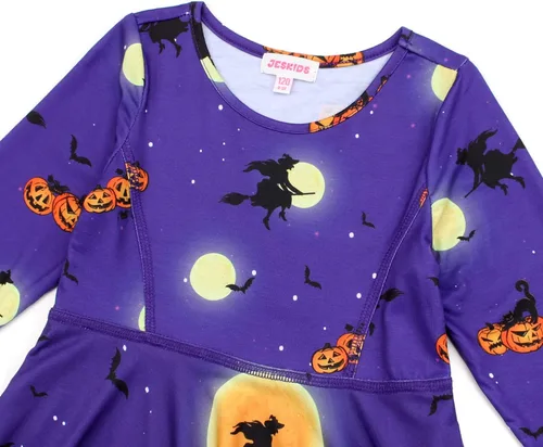 Vista 4 de JESKIDS Vestido de manga larga para niñas pequeñas, teñido anudado, unicornio, flamenco, vestido de fiesta con bolsillos