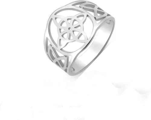 Vista 23 de UNIFT Anillo de nudo de bruja para mujer, acero inoxidable, celta, cuaternario, Wicca, estilo geométrico, anillo de nudo de brujería, amuleto