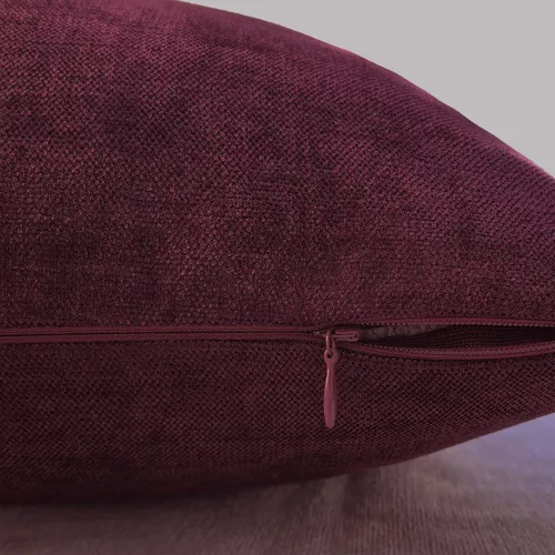 Vista 4 de Juego de 2 fundas de almohada decorativas de pana burdeos suaves y acogedoras, fundas de cojín cuadradas de chenilla para sofá, decoración de sala