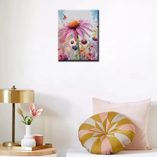 Vista 3 de Tucocoo Kits de pintura por números de flores de equinácea con pinceles y pigmento acrílico sobre lienzo para adultos, hermoso proyecto