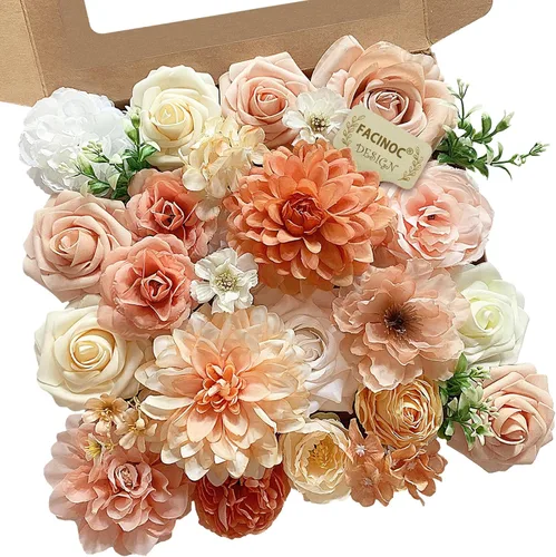 Vista 37 de FACINOC Juego de ramos de flores artificiales de rosas artificiales para bricolaje, decoración de despedida de soltera, arreglos florales falsos
