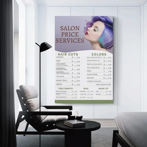Vista 3 de NaskOn Póster de lista de precios de salón de belleza, servicio de precios de peluquería, arte de pared, arte de belleza y peluquería, regalo