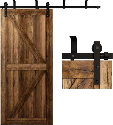 Vista 11 de CCJH Kit de herrajes para puerta corrediza de granero de 4 pies, sistema de soporte en forma de L de techo bajo para puerta de madera individual