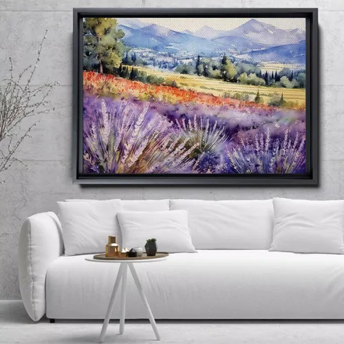 Vista 2 de Fields of Lavender, Watercolor Provence Landscape and Lavender Field - Watercolor Painting of Serene Beauty