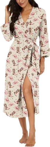 Vista 44 de VINTATRE Bata tipo kimono para mujer, bata larga de punto, ligera, suave, ropa de dormir con cuello en V, casual, ropa de descanso para mujer Verde