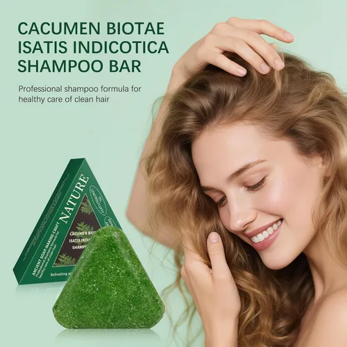 Vista 2 de Soelegant Nature Triangle Barra de champú, barra de champú verde, fórmula Polygonum Multiflorum, fórmula de limpieza profunda y nutritiva, fortalece