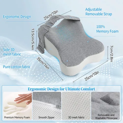 Vista 5 de Almohada de rodilla para dormir de lado, almohada de espuma viscoelástica para dormir de lado con correa ajustable, para un uso cómodo entre