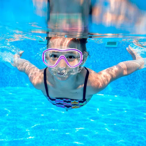 Vista 5 de Gafas de natación para niños con cubierta para la nariz, máscara de buceo de esnórquel para niños y niñas de 5 a 15 años, gafas de natación antivaho