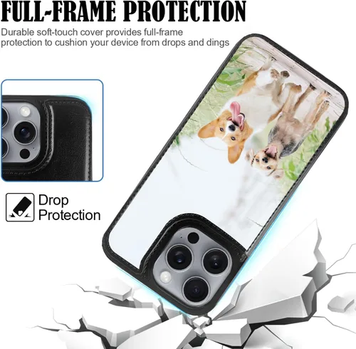 Vista 3 de Funda tipo cartera personalizada para iPhone 16/15/11/12/13/XR/X/XS SE Pro Max Mini con soporte para tarjetas, texto de imagen personalizada, a