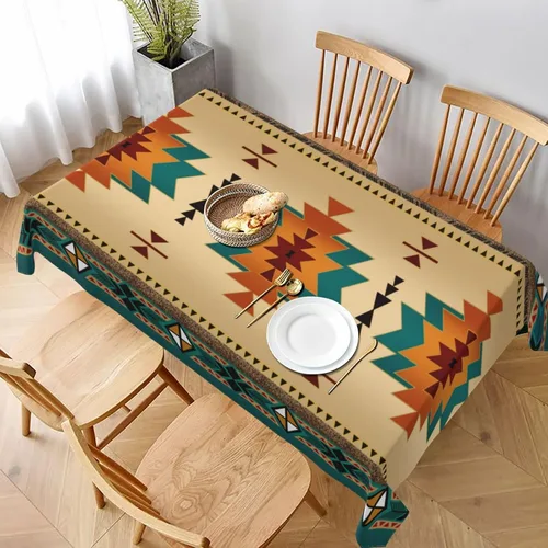 Vista 21 de Mantel azteca, diseño geométrico tribal, decoración rústica de nativos americanos, estilo suroeste, impermeable, lavable, para decoración de cocina