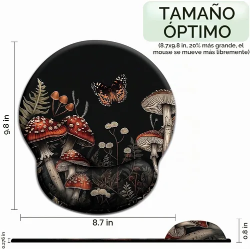 Vista 4 de LIMKRIAN Alfombrilla ergonómica para mouse con reposamuñecas de gel, decoración de escritorio de hongos