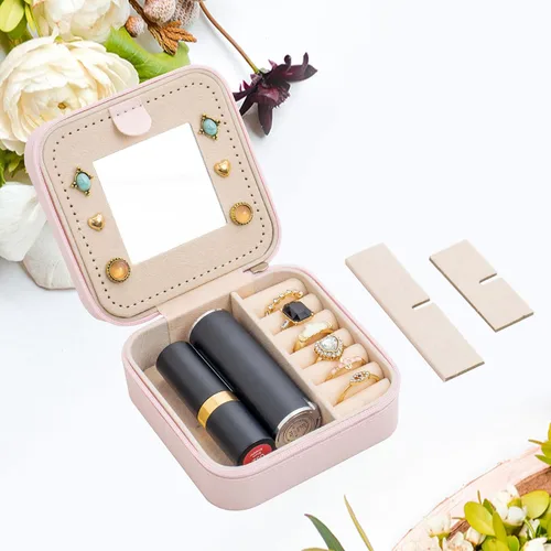 Vista 6 de Uhelper Joyero de viaje Joyero con dije de inicial Joyero multifuncional personalizado Regalos de cumpleaños para mujeres, D-rosa