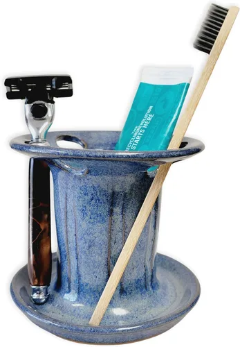 Vista 11 de Soporte para cepillos de dientes de cerámica fácil de limpiar para baños de niños y familias grandes, organizador de encimera estilo rústico (negro)