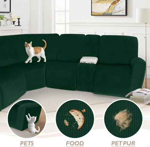 Vista 211 de Arfntevss Fundas de sofá seccional reclinable de terciopelo, Funda de sofá seccional de esquina para sofá reclinable, Funda elástica suave