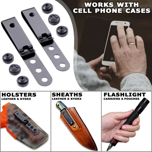 Vista 2 de HolsterSmith - Clip universal de metal para cinturón para hacer fundas, modelo 5, (3 agujeros), color negro táctico