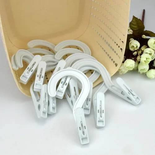 Vista 6 de Ganchos para ropa sucia, ganchos para botas, pasadores de ropa de plástico, clips para baño, viajes, portátil, color blanco (24 unidades)