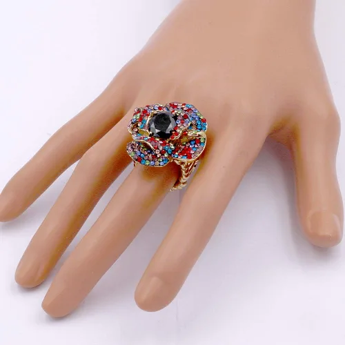 Vista 4 de Lavencious Anillo elástico de cóctel con forma de flor y circonita cúbica para mujer, Cristal, Zirconia cúbica