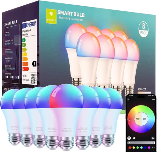 Vista 13 de FRIDEKO HOME Bombillas inteligentes – Bombilla LED regulable que cambia de color para el hogar, funciona con sincronización de música Bluetooth